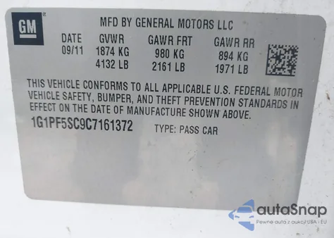 2012 Chevrolet Cruze 1Lt из США, поврежденный, VIN 1G1PF5SC9C7161372